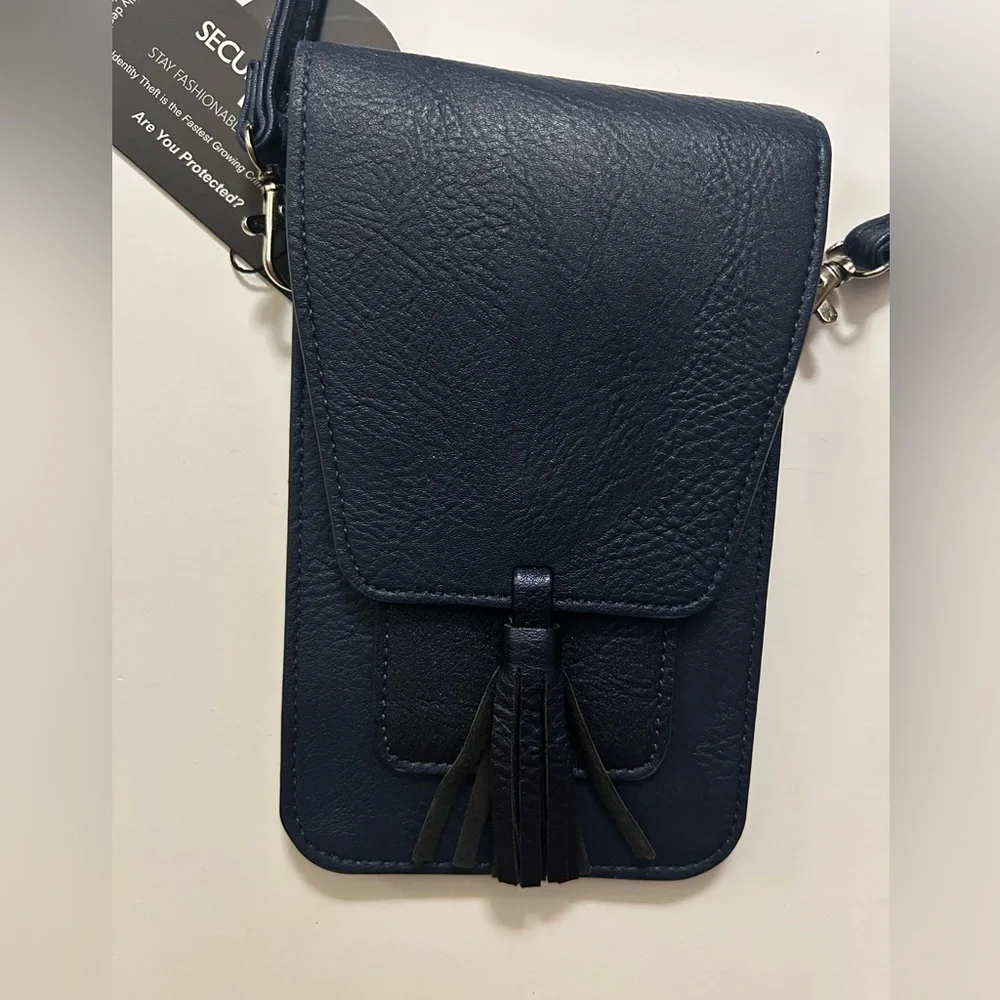 NWT K Carroll Navy Vegan Crossbody with RFD Protection - Picture 1 of 3